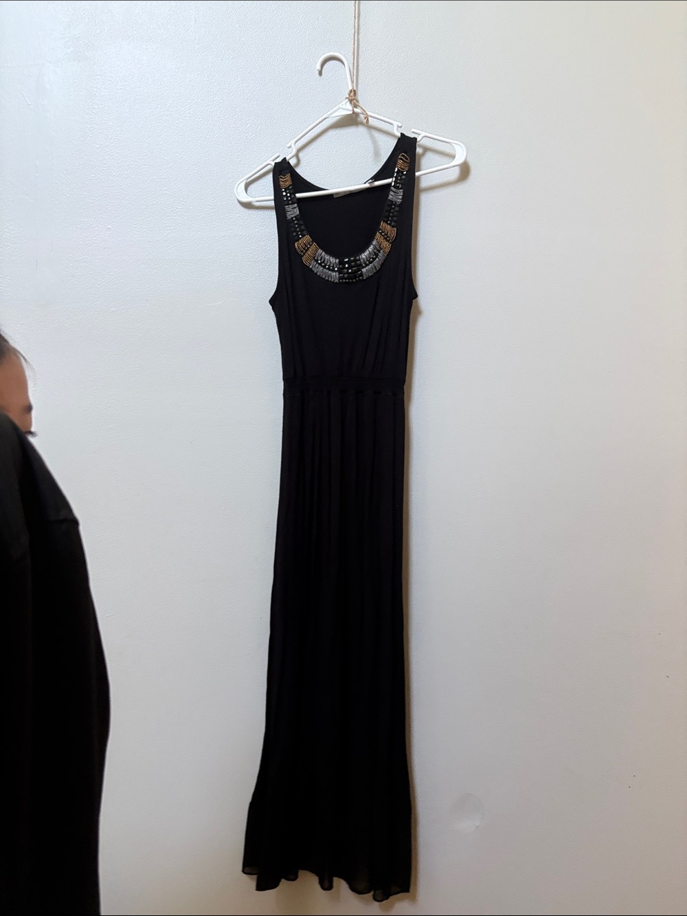 NY Collection Black Maxi Dress with Metallic Embellished Neckline